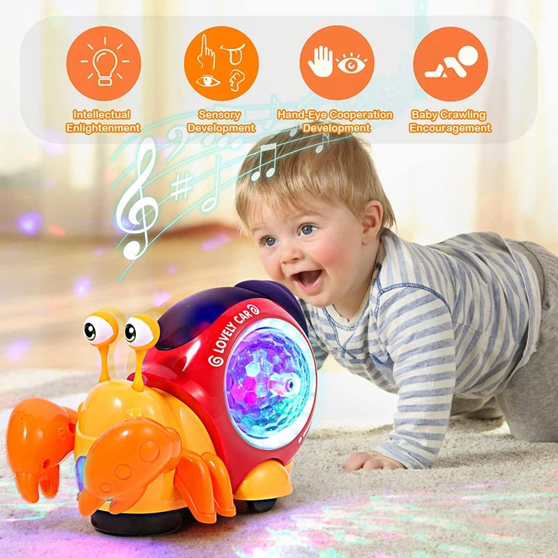 Children Electronic Toy Crawling Crab Walking Dancing Pets Robo Hermit Crab Snail Glowing with Music Light Baby Toddler Toy Gift