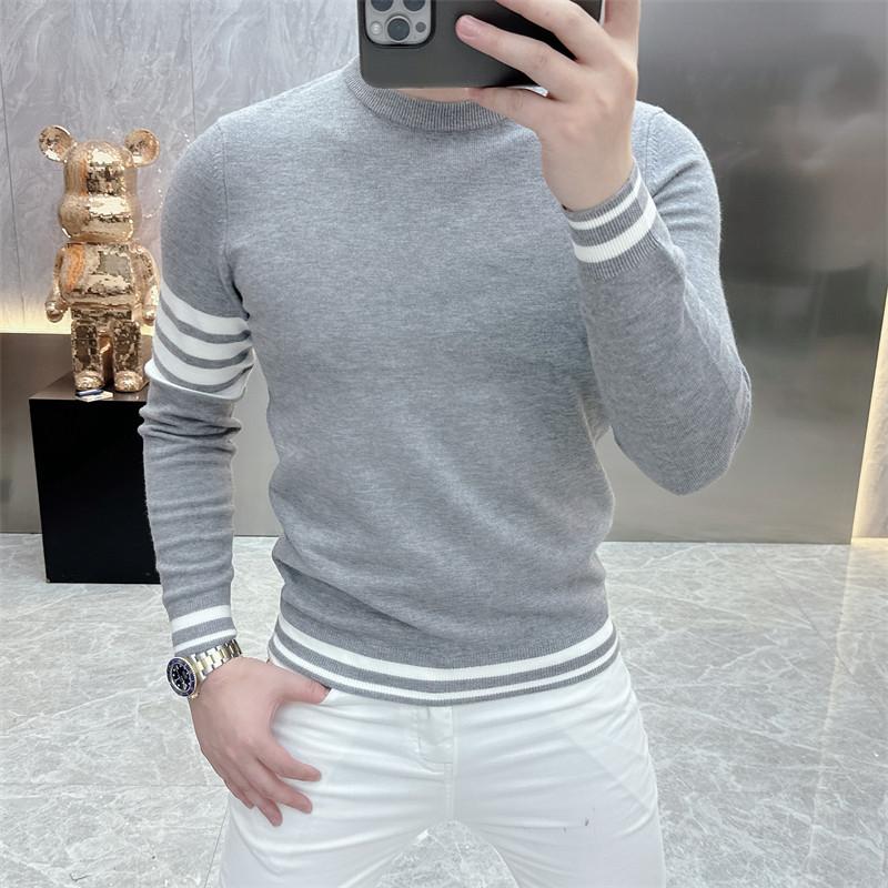 Men S Round Neck Long Sleeve Slim Fit Knitted Sweater Casual Winter Base Layer