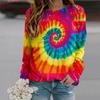 Fall Autumn Women'S Fashion O Neck Long Sleeve T-Shirt Loose Clothes Tie-dyed Print T Shirt