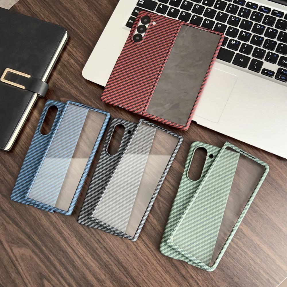 For Magsafe Carbon Fiber Leather Phone Case for Samsung Galaxy Z Fold 7 6 5 4 3 5G Protecting Magnetic Wireless Charging Cover