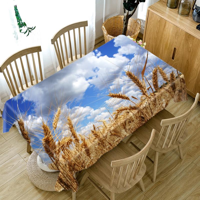 Thicken Cotton Tablecloth Wheat Landscape Under The Sun Pattern Rectangular Round Table Cloth For Wedding Picnic Party