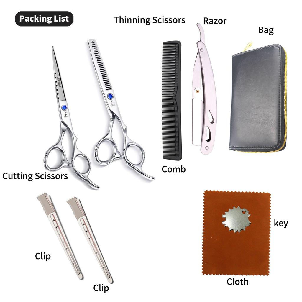 Sangelar 6 дюймов Профессиональные ножницы для волос Парикмахерские ножницы Серебряные парикмахерские ножницы Истончение режущих ножниц Набор парикмахерских инструментов