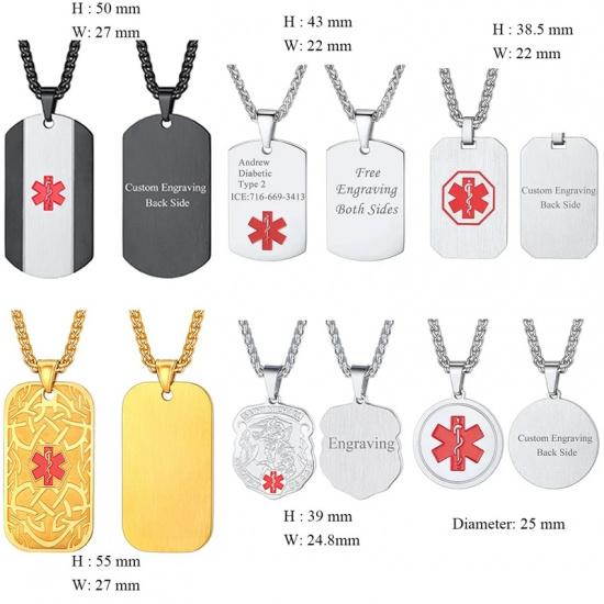 U7 Stainless Steel Custom Data Engrave ID Medical Alert Tag Necklace Men Women First Aid Allergy Infomation Emergcy Med Jewelry