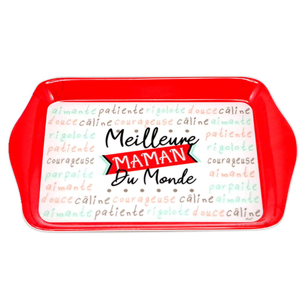 Les Trésors De Lily [A3338] - Small Melamine Tray 'Best Mom In the World' Red White - 21x14 Cm