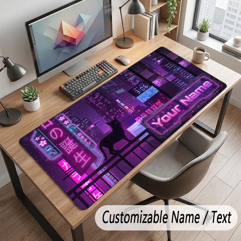 Cat Theme Customized Mouse Pad Personalized Print Name Text Desk Mat For Home Office Table Decor