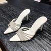 Fashion Summer Stiletto Slippers Women Fashion Pointed Open Toe Crystal Thin Ribbon Hollow-out Anti-slip Wear-resistant High Heels