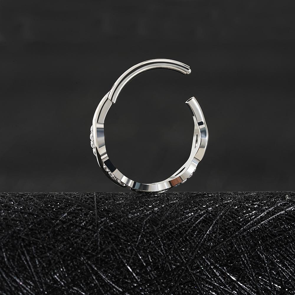 Правое большое серьга-кольцо Huggie из титана ASTM F136, крученая веревка, 16G, бесконечность, цирконий, шарнирный кликер, пирсинг перегородки носа, мочки уха