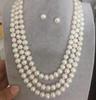 Triple Strands 9-10mm South Sea White Pearl Necklace &earring
