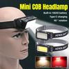 Powerful Mini COB Headlamp Type-C Charging Headlights Super Bright 300LM 18650 Head Torch Camping Emergency Waterproof Lantern