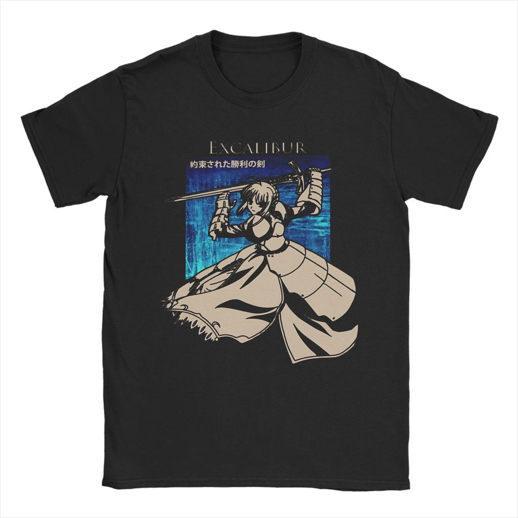 Fate Stay Night Сейбер Аниме Fate Рин Простая футболка Винтажные футболки из чистого хлопка Круглый вырез Короткий рукав Классические топы