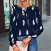 GMXIA Women's Spring Summer V-neck Feather Print Long Sleeve Loose T-shirt Top for Women