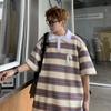 Мужской модный летний повседневный топ с коротким рукавом и воротником-поло 2023 года в полоску