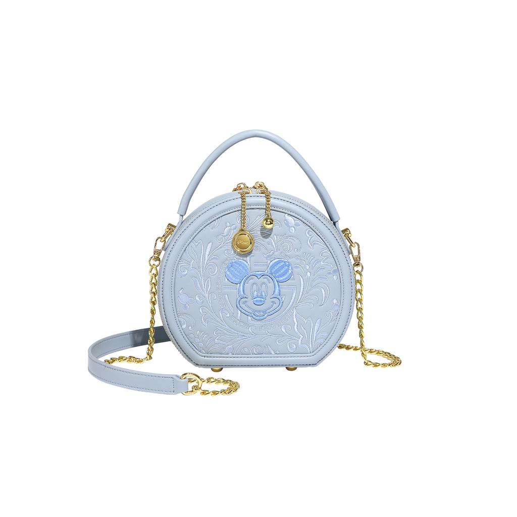 New Disney Mickey Series PU Small Round Bag, One Shoulder Handbag Women's Sky Blue/Milk White BMK-71581L