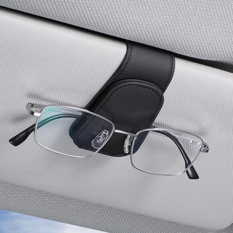 Sunglasses Holder for Car Sun Visor Leather Eyeglass Holder Ticket Card Clip Magnetic Car Glasses Holder Car Visor Accessories