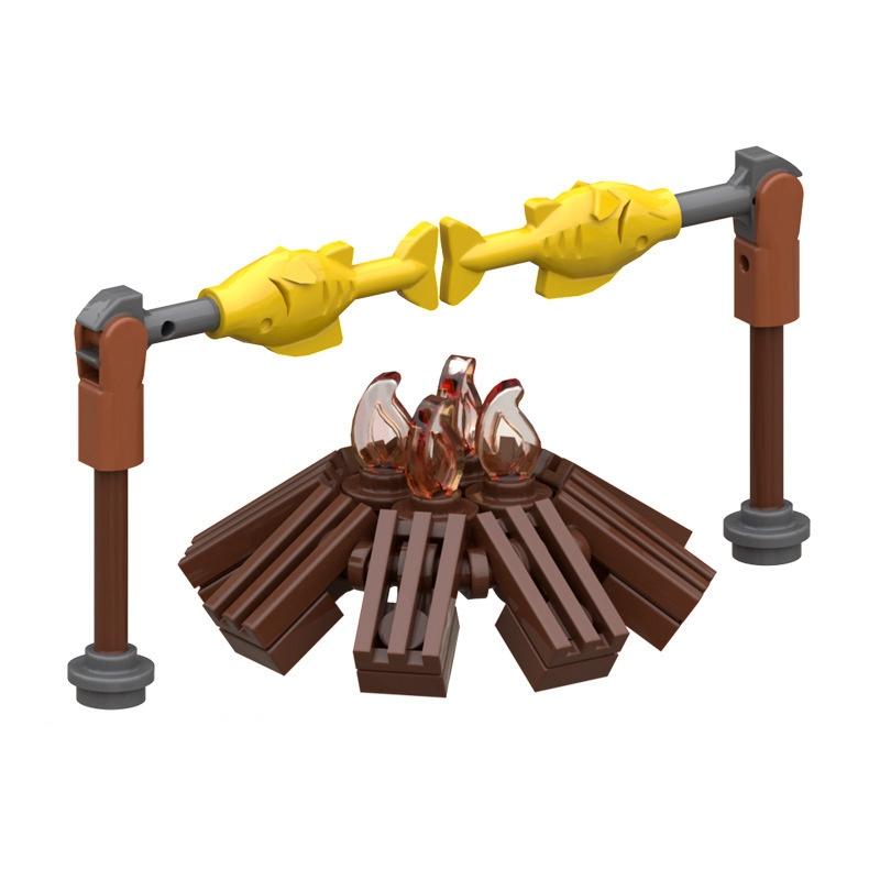 MOC Креативная средневековая викинговская сушилка для кожи костра модель рыбы Строительные блоки Детские игрушки для детей Подарки детям