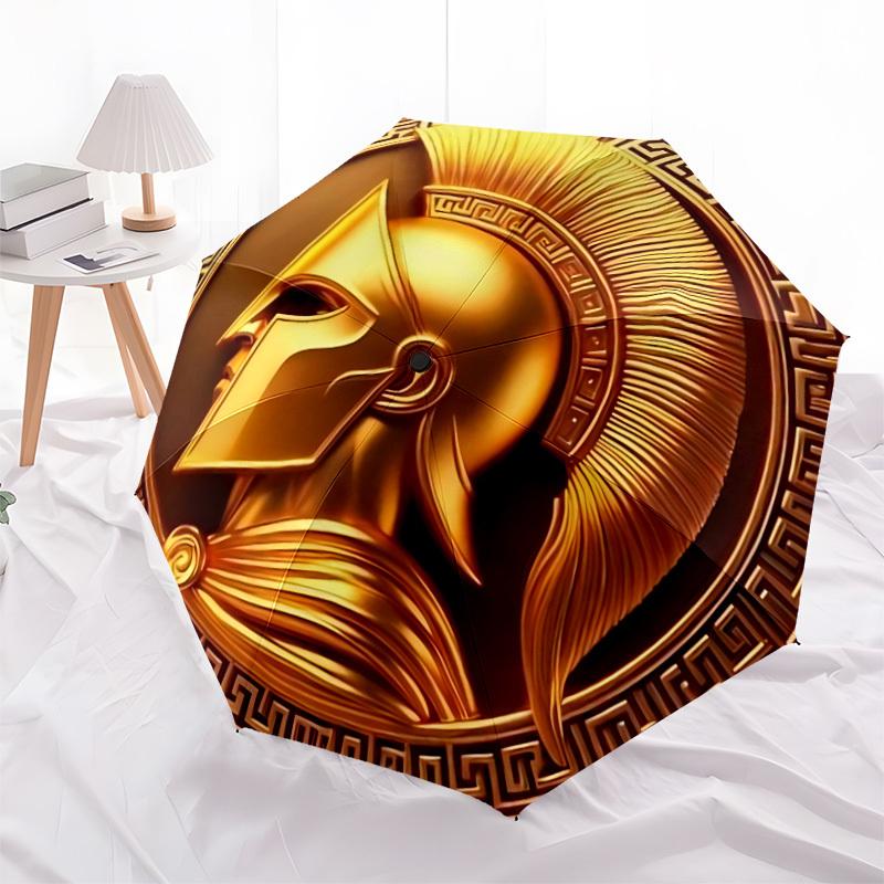 1pc Spartan Helmet Fashionable Automatic Opening/Closing Folding Umbrella with 8 Iron Bones, Plastic Handle yy251015057