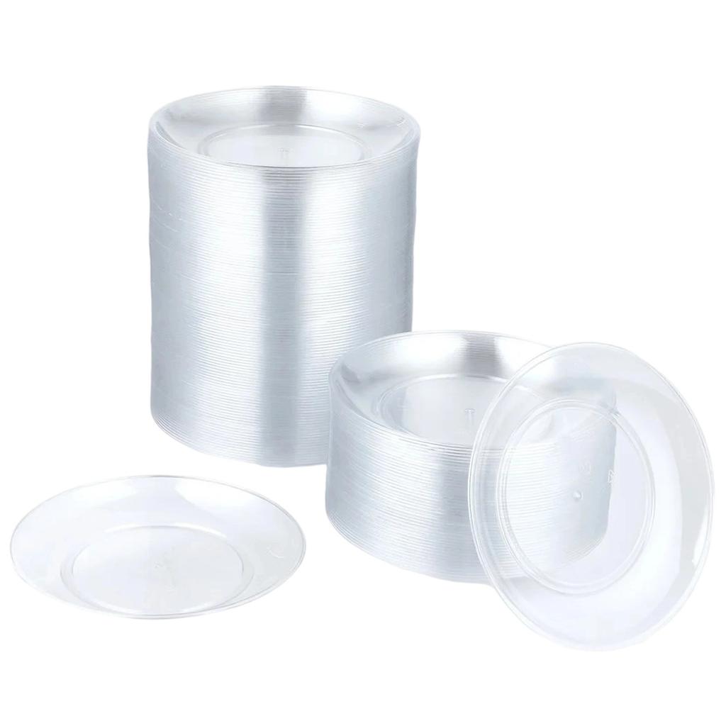 200 Pieces Disposable Clear Plastic Plates For Wedding 5 Inch Round Small Plate Trays For Party Weddings For Catering Hotel Dessert BBQ Picnic