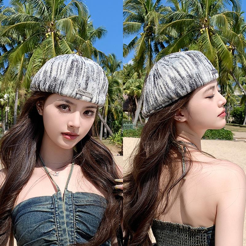 Летняя женская ретро полосатая шляпа художника, подчеркивающая лицо, маленькая, модная, универсальная кепка, высокая, с козырьком, берет