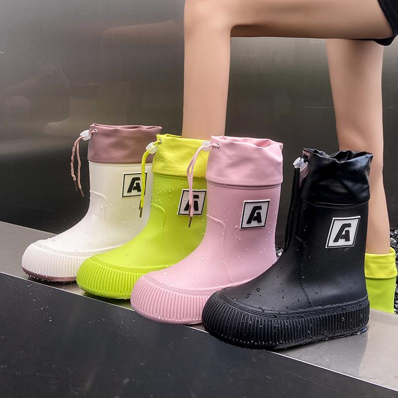 Зимние модные женские резиновые сапоги средней длины с толстыми подошвами, нескользящие женские резиновые сапоги, нескользящая обувь для отдыха на природе