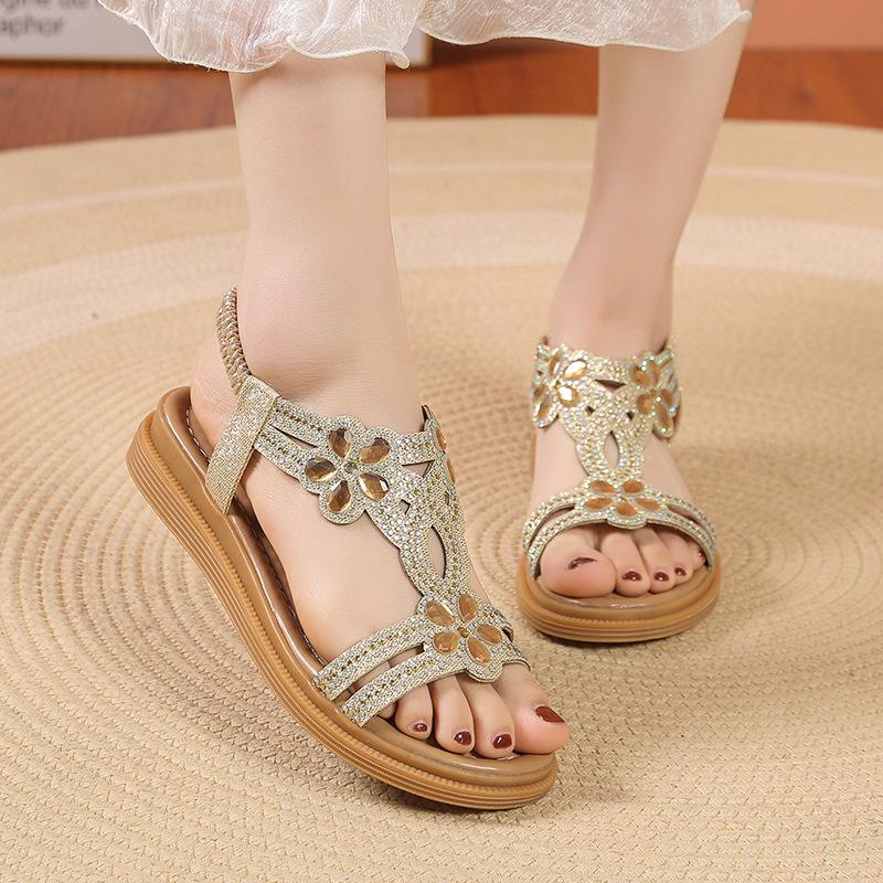 Модные летние новые бохо женские легкие сандалии на плоской подошве женские мягкие пляжные сандалии без застежек женские повседневные сандалии больших размеров