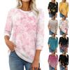 Women's Fashion Casual Round Neck 3/4 Sleeve Loose  Printed T-Shirt Ladies Top