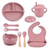 8PCS Baby Feeding Set Waterproof Bibs Kids Sucker Dinner Plate Antislip Bowl Spoon Cup Children's Tableware Baby Stuff