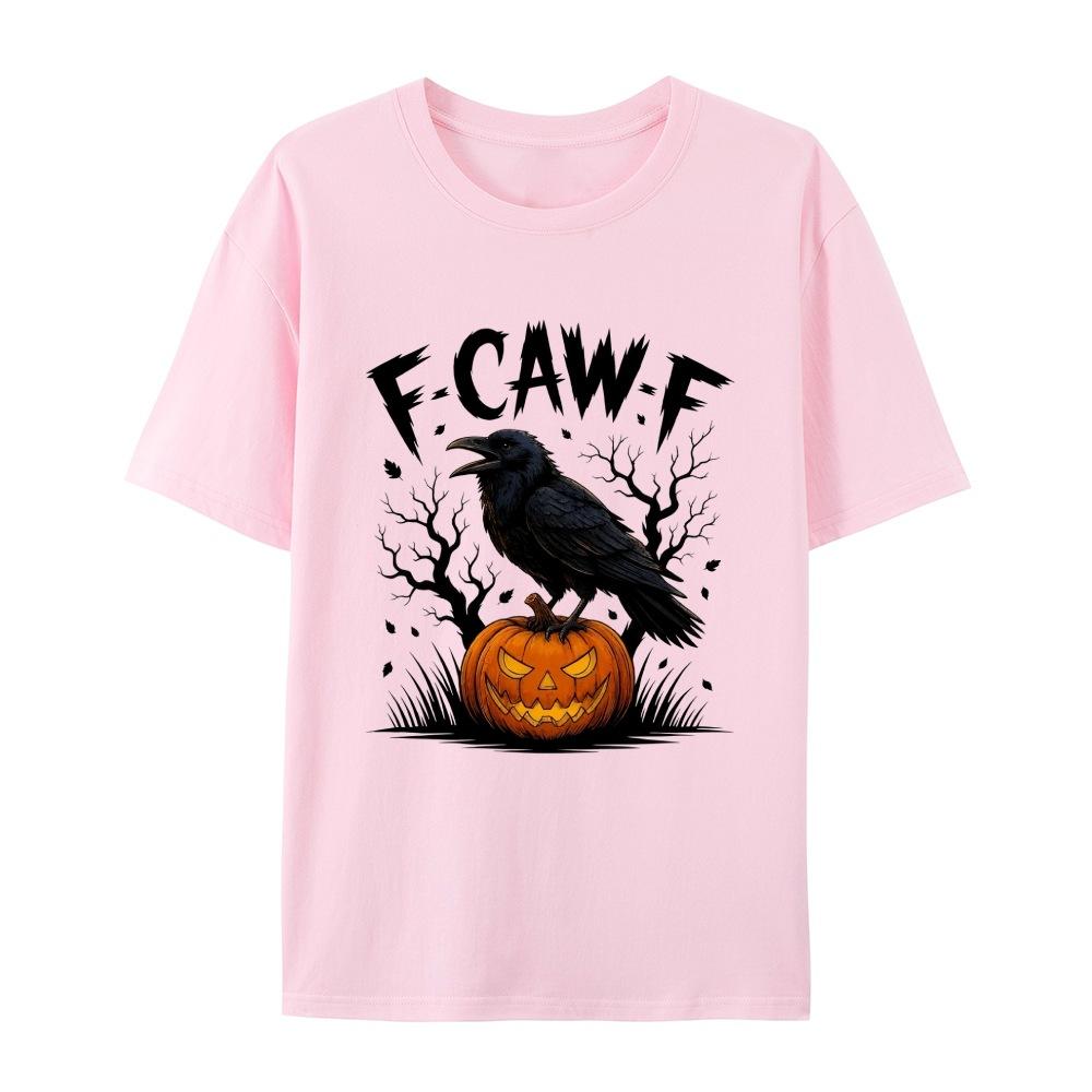 Summer New F-Caw-F Raven Pumpkin Pattern Printed Sporty Pure Cotton Casual Loose T-shirt for Both Men and Women
