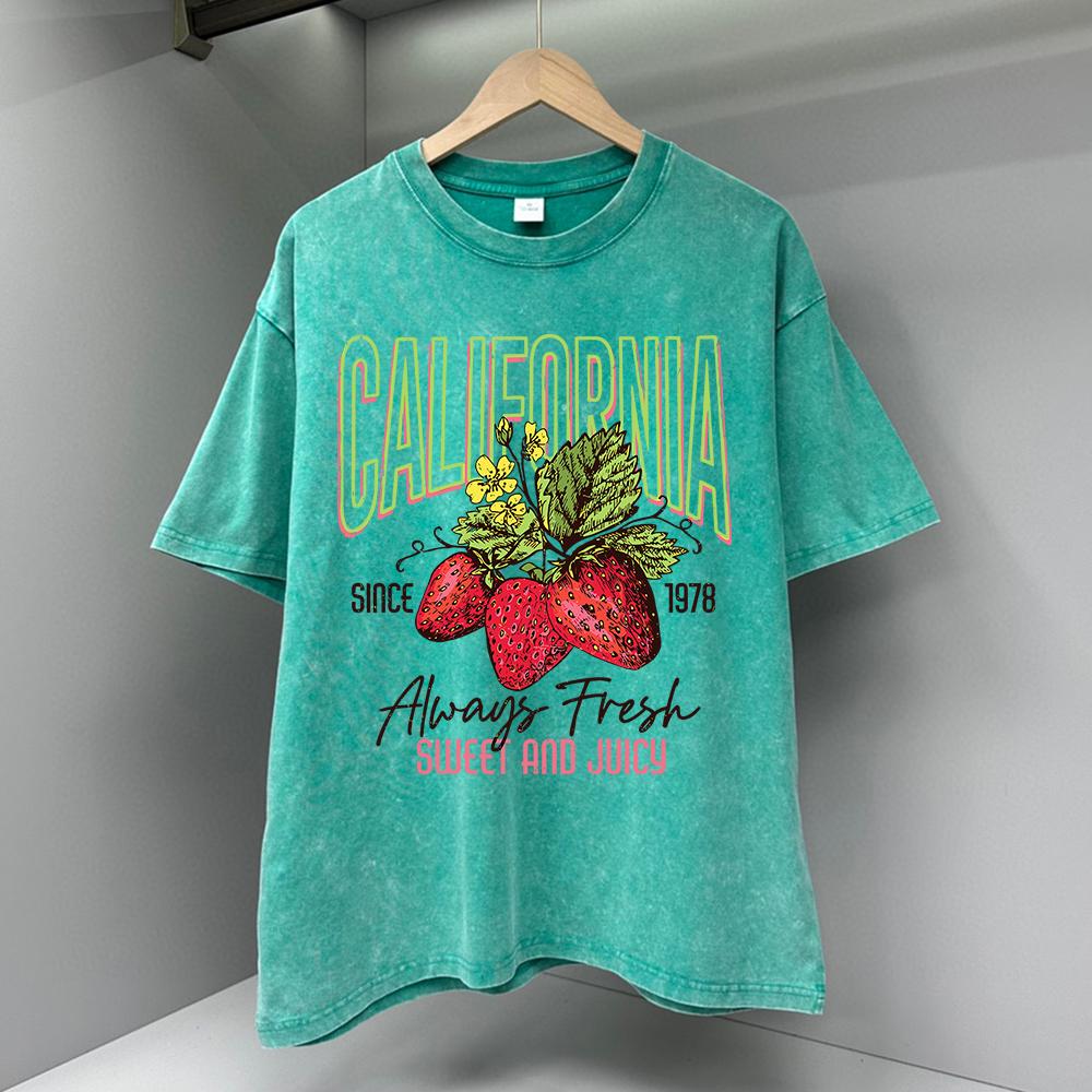 Мужские футболки с принтом «Калифорнийская клубника», винтажные дышащие топы, повседневная футболка, хлопковая футболка Harajuku