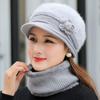 1PC New Women Winter Hat Keep Warm Cap Add Fur Lined Hat & Scarf Knit Suit Fashion Hat For Women Casual Rabbit Fur Flower Knitted Hat