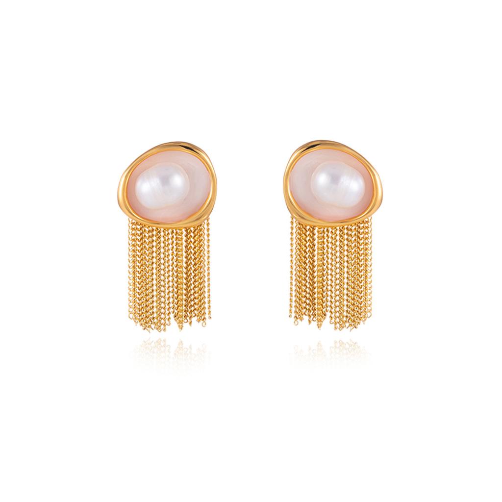 Vintage high-end metal hemming fringed pearl stud earrings baroque pearl earrings elegant and exquisite high-end earrings