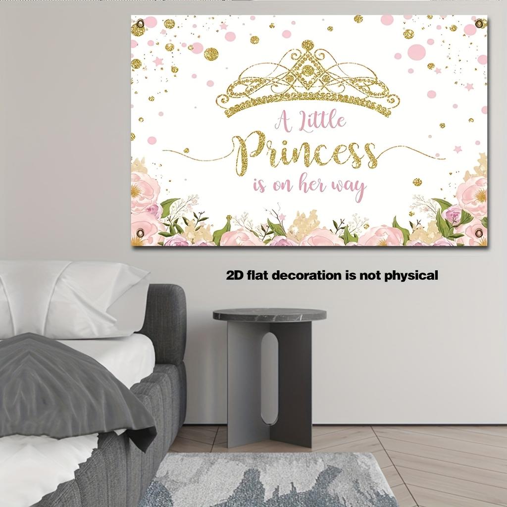 1 piece - Crown Princess Background Cloth - Suitable for parties and photography - Pastel glittery crown princess backgr