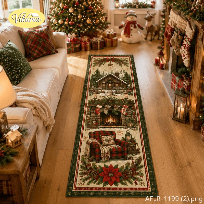 Christmas Runner Rug Non Slip Soft Hallway Entryway Carpet Washable Farmhouse Holiday Corridor Mat Festive Home Decor