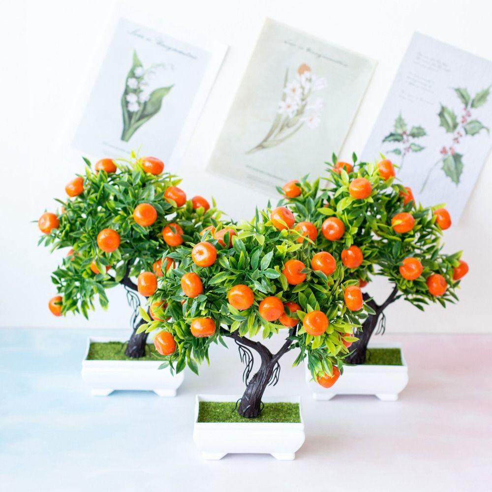 Plastic Artificial Fruit Tree Realistic Fruit Plant Potted Durable Artificial Orange Tree Indoor