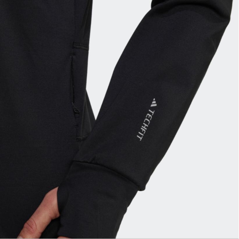 Adidas Свитшот женский с логотипом, воротником-стойкой, полумолнией, однотонный, черный HD3916