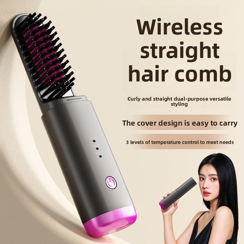 New Household Hair Straightener with Cover Wireless Charging Hair Straightener Curling Hair Portable Hair Straightener Electric Styling Comb
