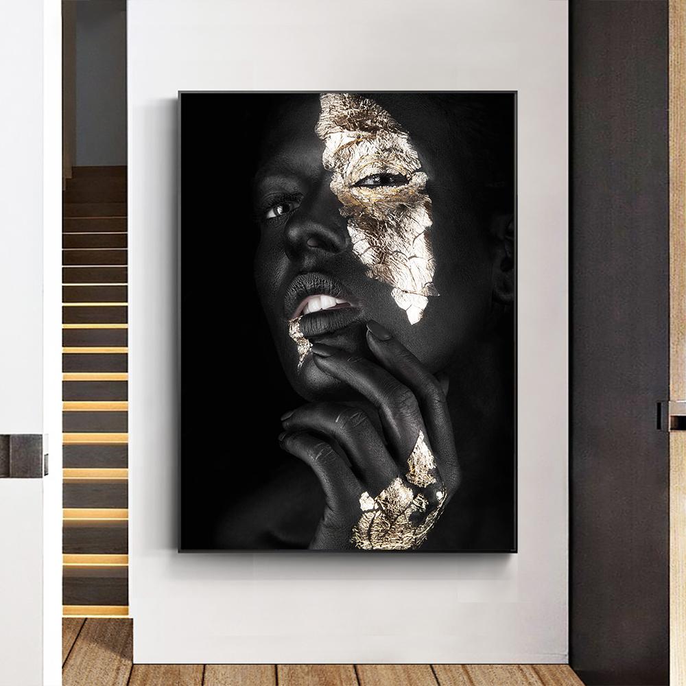 Черное золото, женская холст, картина, макияж, художественные постеры для девочек и принты, художественная настенная картина для декора гостиной