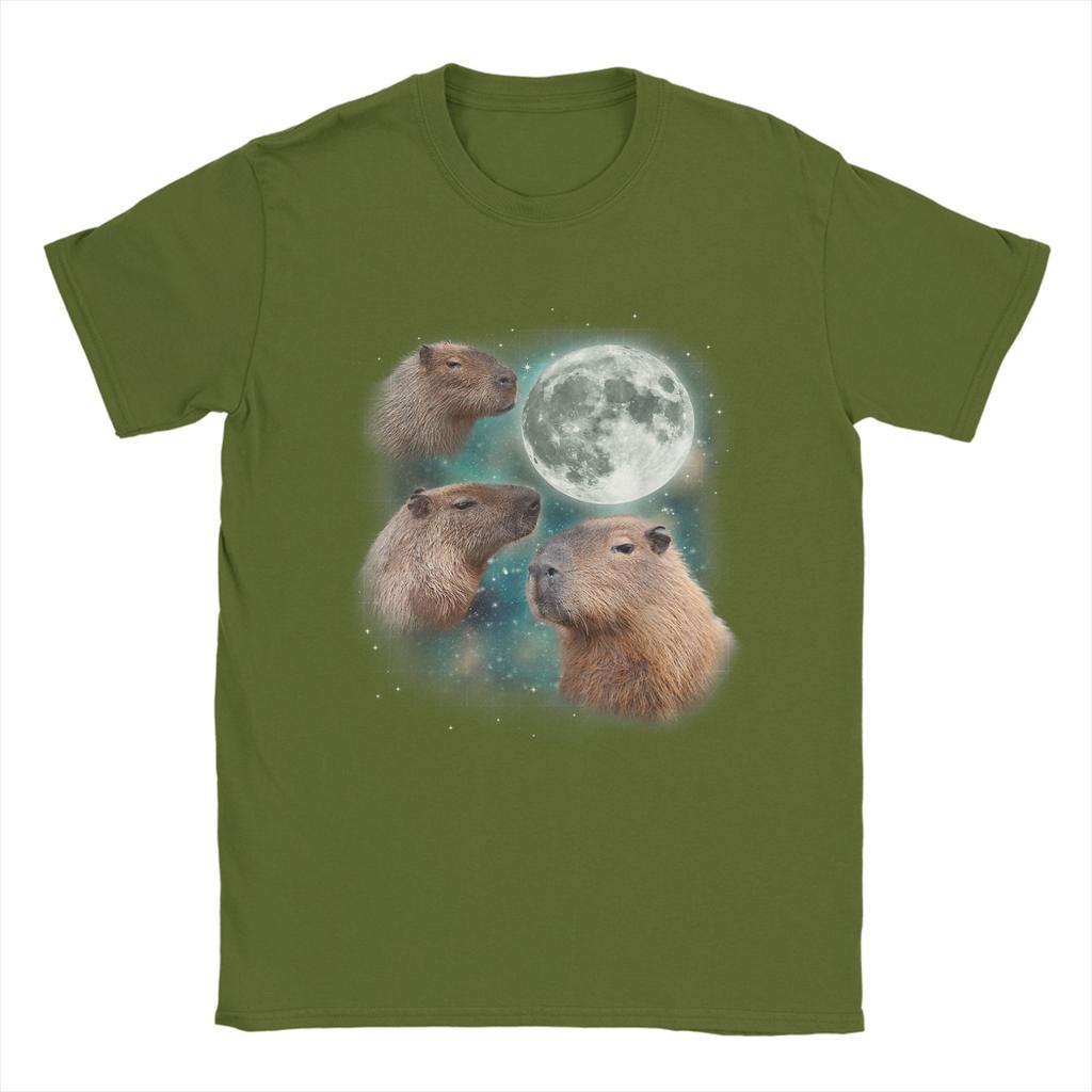 3D Capybara Moon Giant Rodents Weird Howling Unisex T Shirts Funny Tees Short Sleeve Crewneck TShirt Cotton Gift Idea Clothes