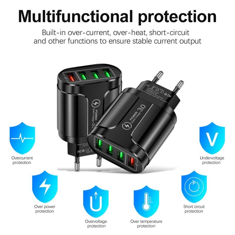 4-портовый USB-зарядный блок с адаптером для путешествий EU/UK/US Портативный зарядный блок