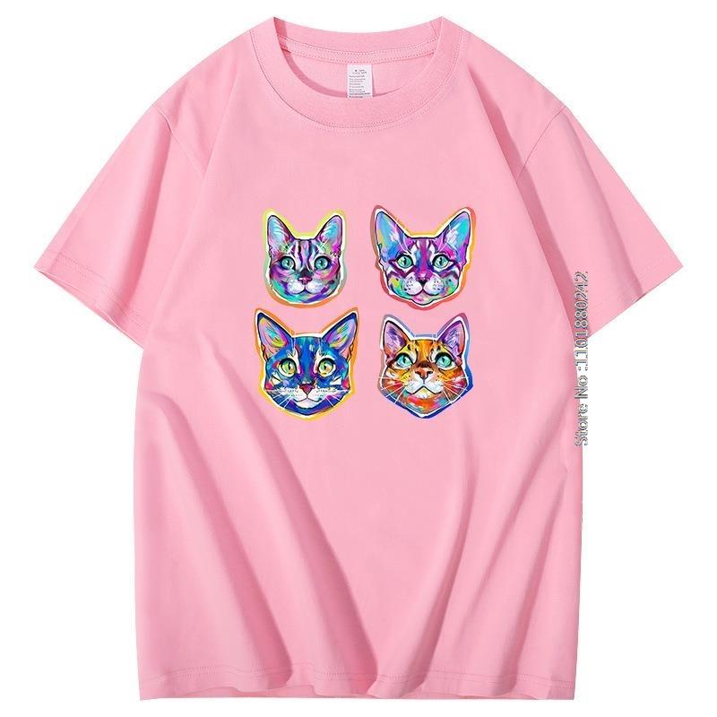 Summer Funny T Shirts Animal Patterns In Color Cat Graphic Tshirts Cotton Oversize Short Sleeve Tshirts Mens Clothing