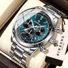 BINBOND Accurate Quartz Watches For Men Luxury Auto Date Chronograph Luminous Waterproof Men's Watch Stainless Steel Reloj