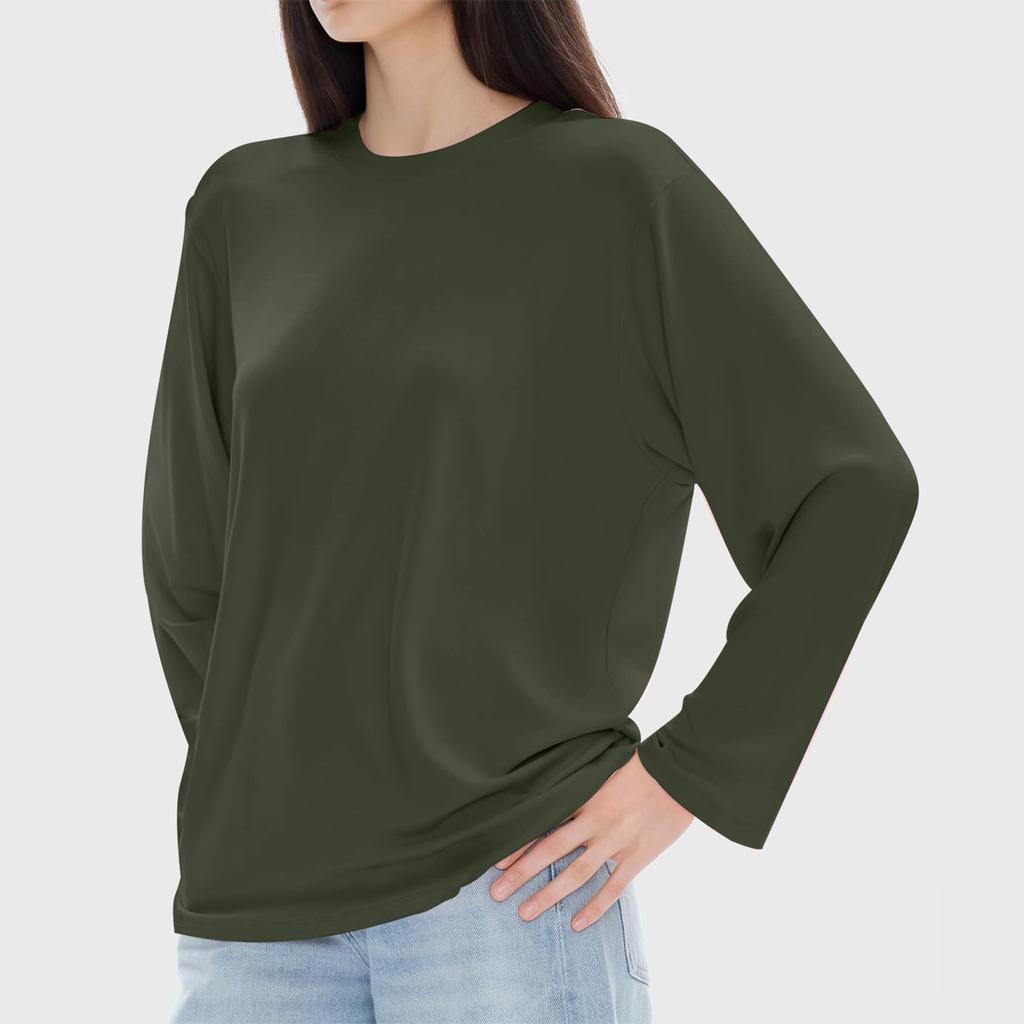 Женская модная повседневная блузка с длинным рукавом и круглым вырезом, пуловер