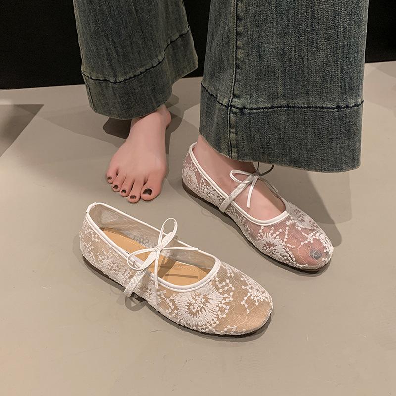 Французские белые сетчатые туфли на плоской подошве женские, новинка 2025 года, весна-лето, сказочный ветер с юбкой, нежный ветер, туфли Мэри Джейн