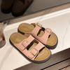 Thick-soled Cool Slippers for Women To Wear Summer New Retro Leather Buckle One-word Slippers Beach Casual Sandals