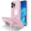 Case for iPhone 15 Pro Max, Rigid Shockproof Protection with Magnetic Ring Stand and Camera Protection - Semi-Transparent Pink