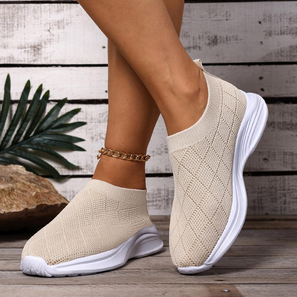 Мода Новые Весенне-Летние Женские Вулканизированные Туфли Сетчатые Дышащие Мягкая Подошва Большой Размер Слипоны Кроссовки Повседневные Однотонные Плетеные Спортивные Теннисные