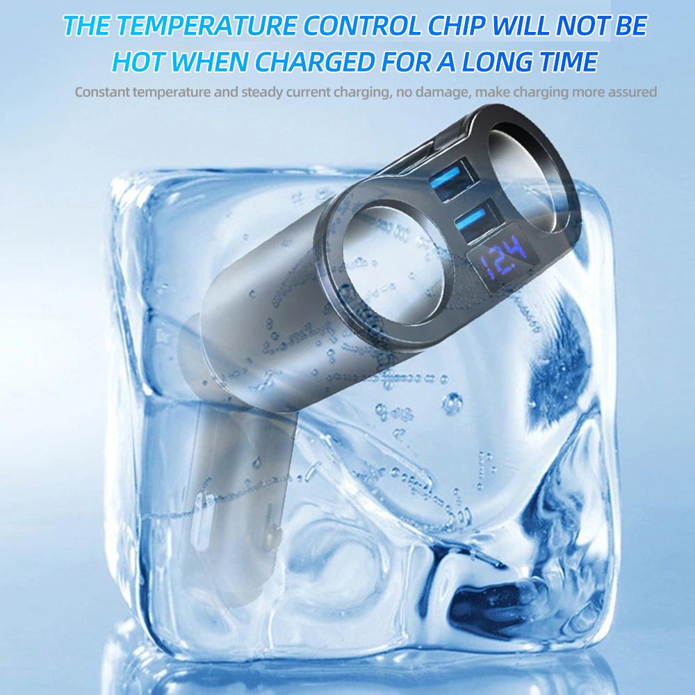 USB Car Charger 1-to-2 Cigarette Lighter Adapter with Dual USB 3.1A Ports, LED Voltage Display, Safety Protection, 12V/24V