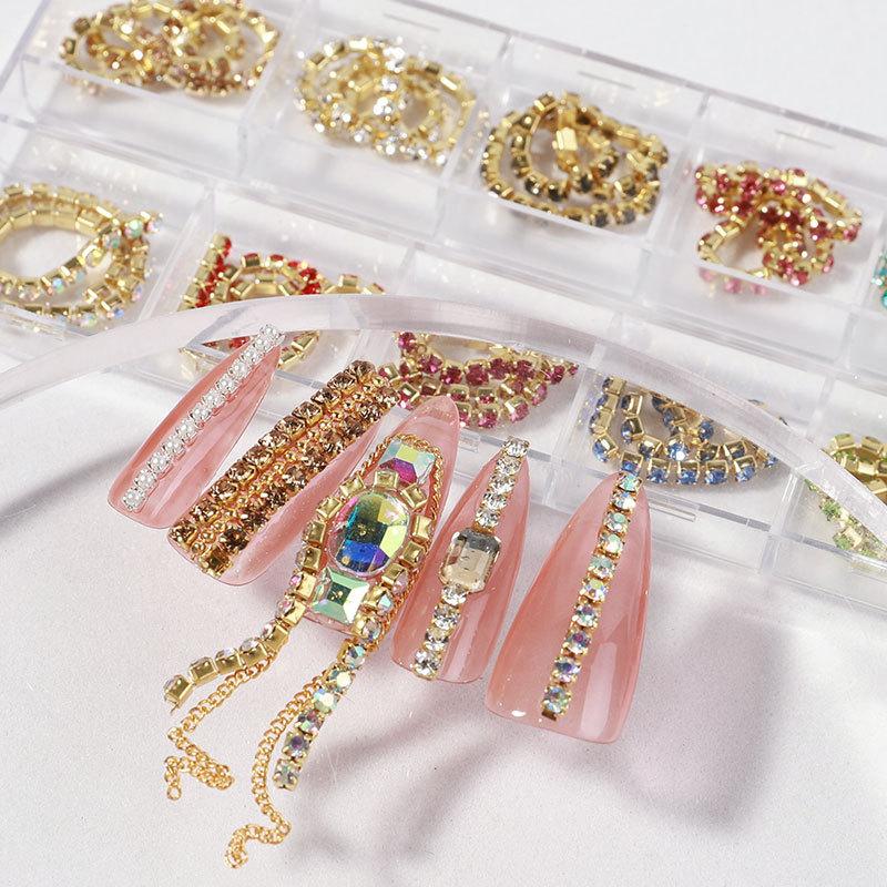 Украшения для ногтей, маленькая цепочка 12 шт. в коробке, золотые и серебряные декоративные наклейки для ногтей своими руками, металлическая цепочка