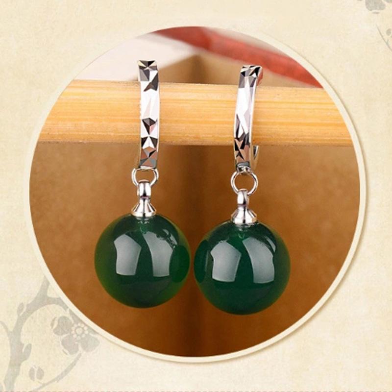 Natural Green Red Agate Chalcedony Jade Earrings For Women 925 Sterling Silver Earrings Female Retro Fine Jewelry Eardrop