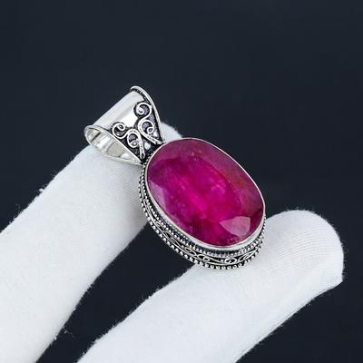 Красивый серебряный кулон с рубиновым камнем из серебра 925 пробы - овальный дизайн ручной работы, повседневная одежда, праздничный наряд, подарок
