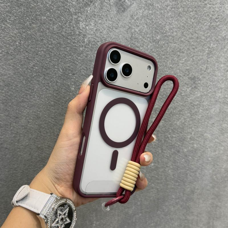 Роскошный прозрачный противоударный чехол для телефона с ремешком для Iphone 17 16 15 14 13 Pro Max Магнитная беспроводная зарядка Защитная крышка